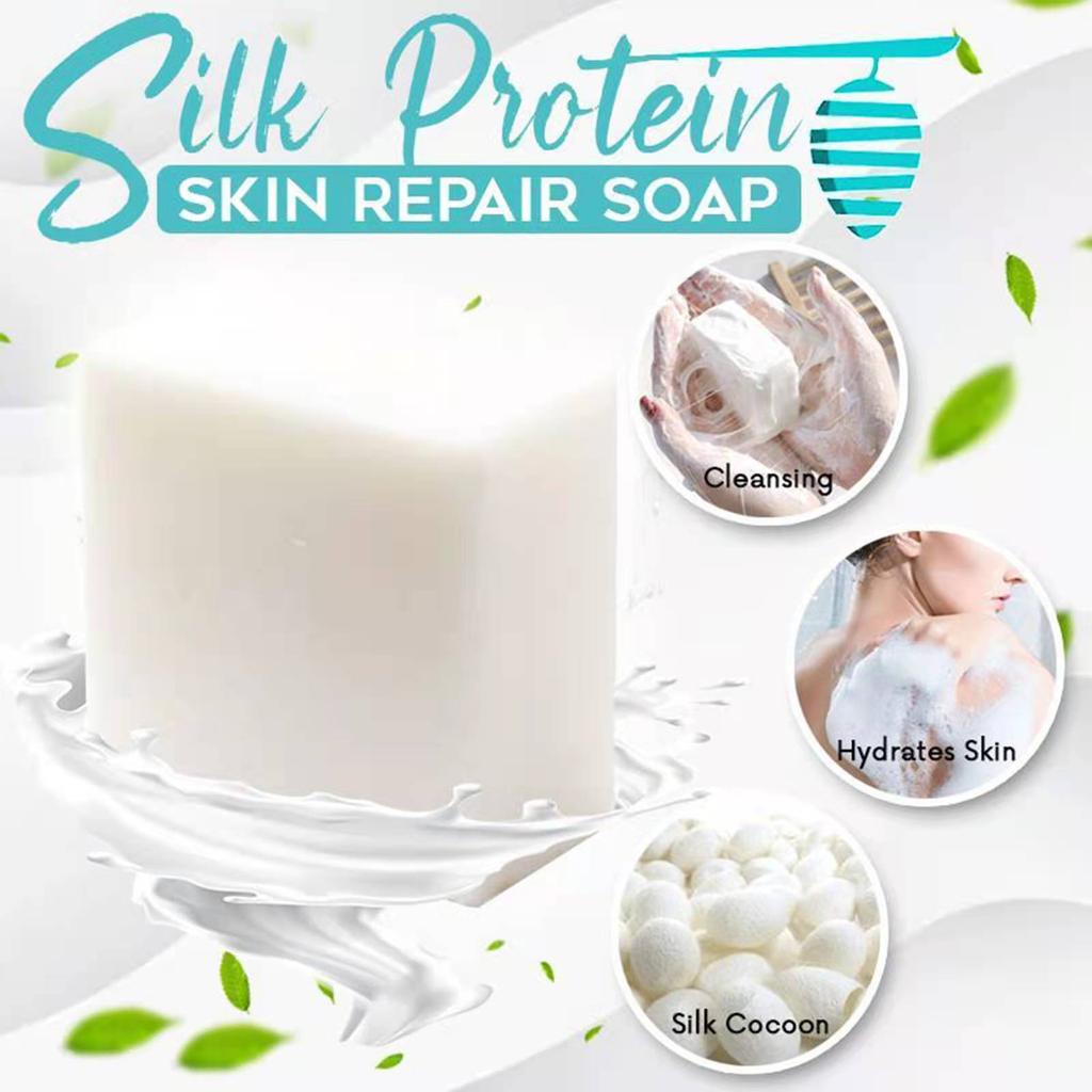 100g Silk Protein Skin Repair Facial Cleaning Soap Remove Mites Blackheads Handmade Soap Oil Control Bath Use for Female