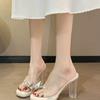 Bow thick-soled waterproof table sandals girl 2025 summer fairy wind transparent word with toe high heel cool slippers