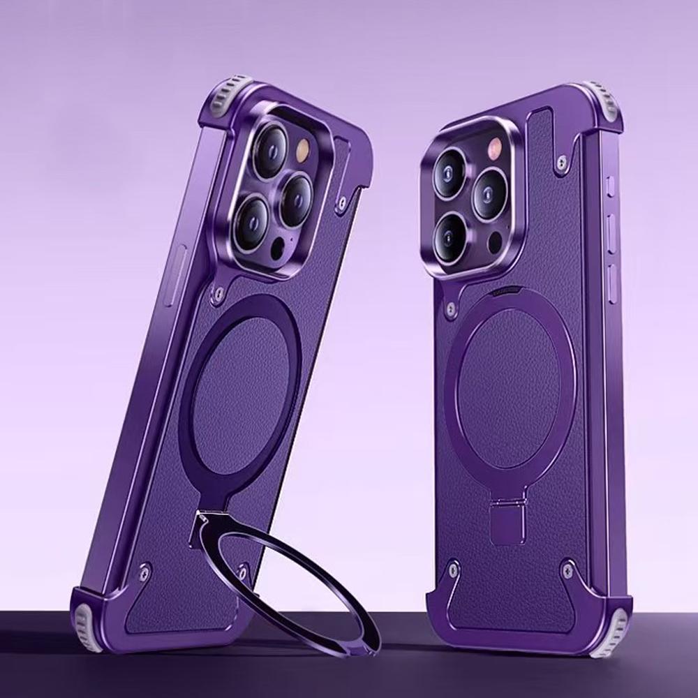 360°Rotating Magnetic Stand Frameless Phone Case For iPhone 17 16 15 14 13 Pro Max For Magsafe Wireless Charge Shockproof Bumper Cover