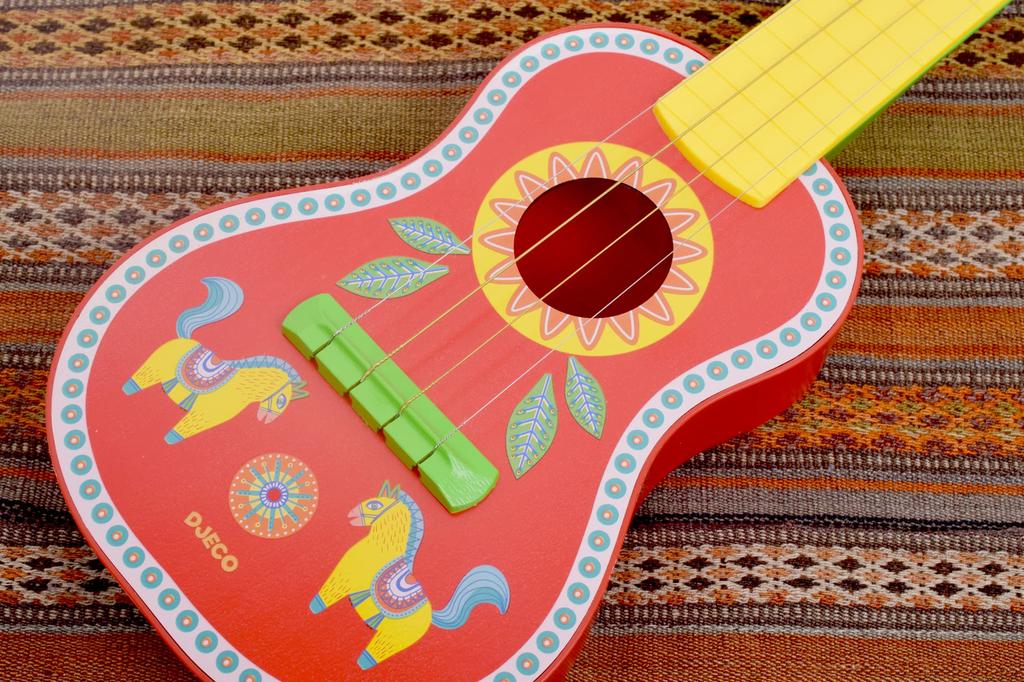 DJECO Ukulele музыкальный инструмент игрушечная гитара мини-гитара игрушка укулеле 4 струны обучающая игрушка музыкальное представление Монтессори 3 года Рождество