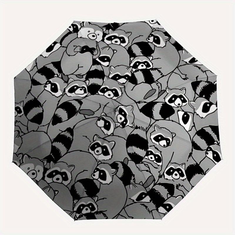1pc Raccoon Pattern Automatic Open/Close Umbrella - Compact Travel Umbrella, 8-Rib Heavy-Duty Construction, Ideal Gift, Outdoor Accessory046