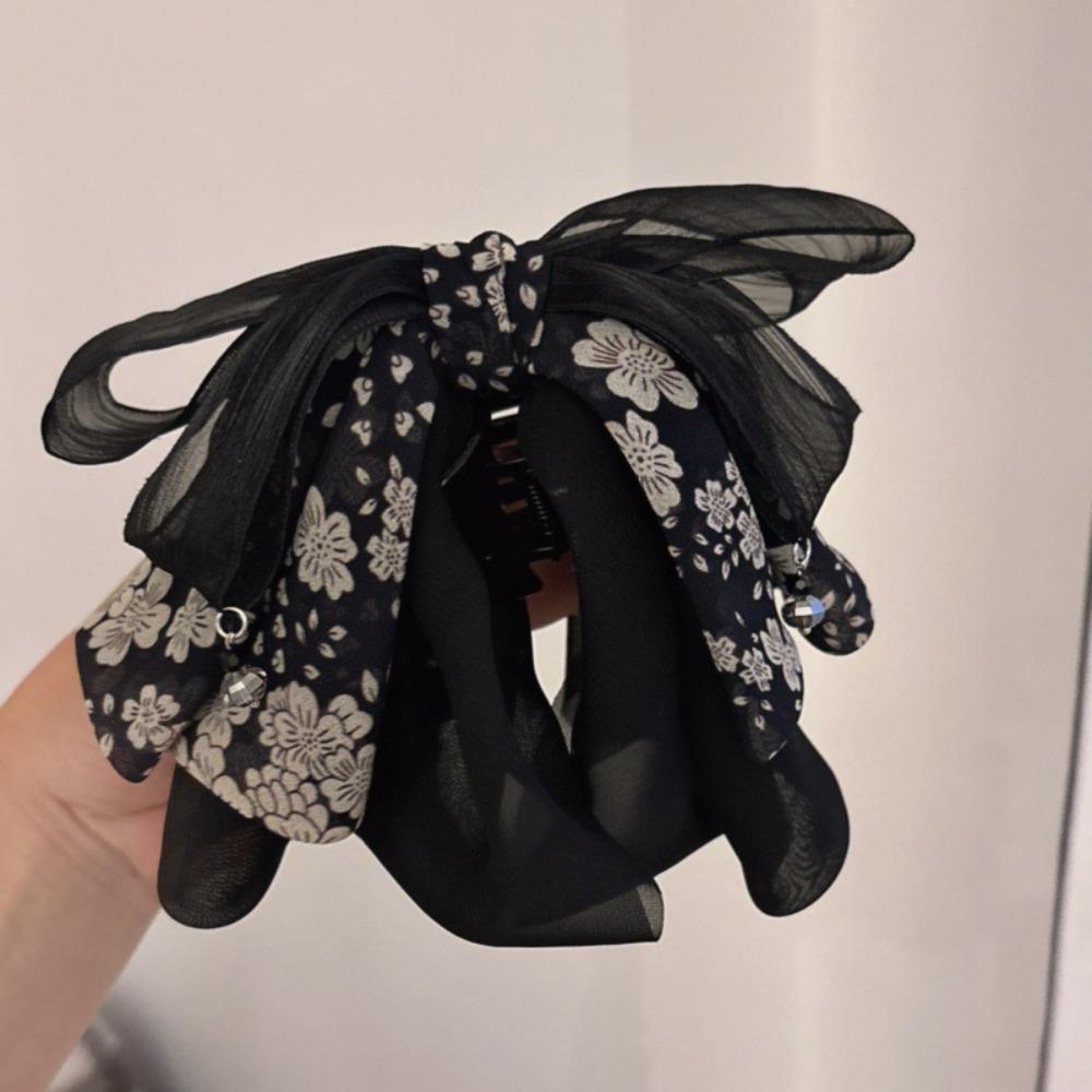 Grab Clip Chiffon Bowknot Hair Clip Floral Flower Hairpin Large Size Bow Ribbon Hair Claw  Travel