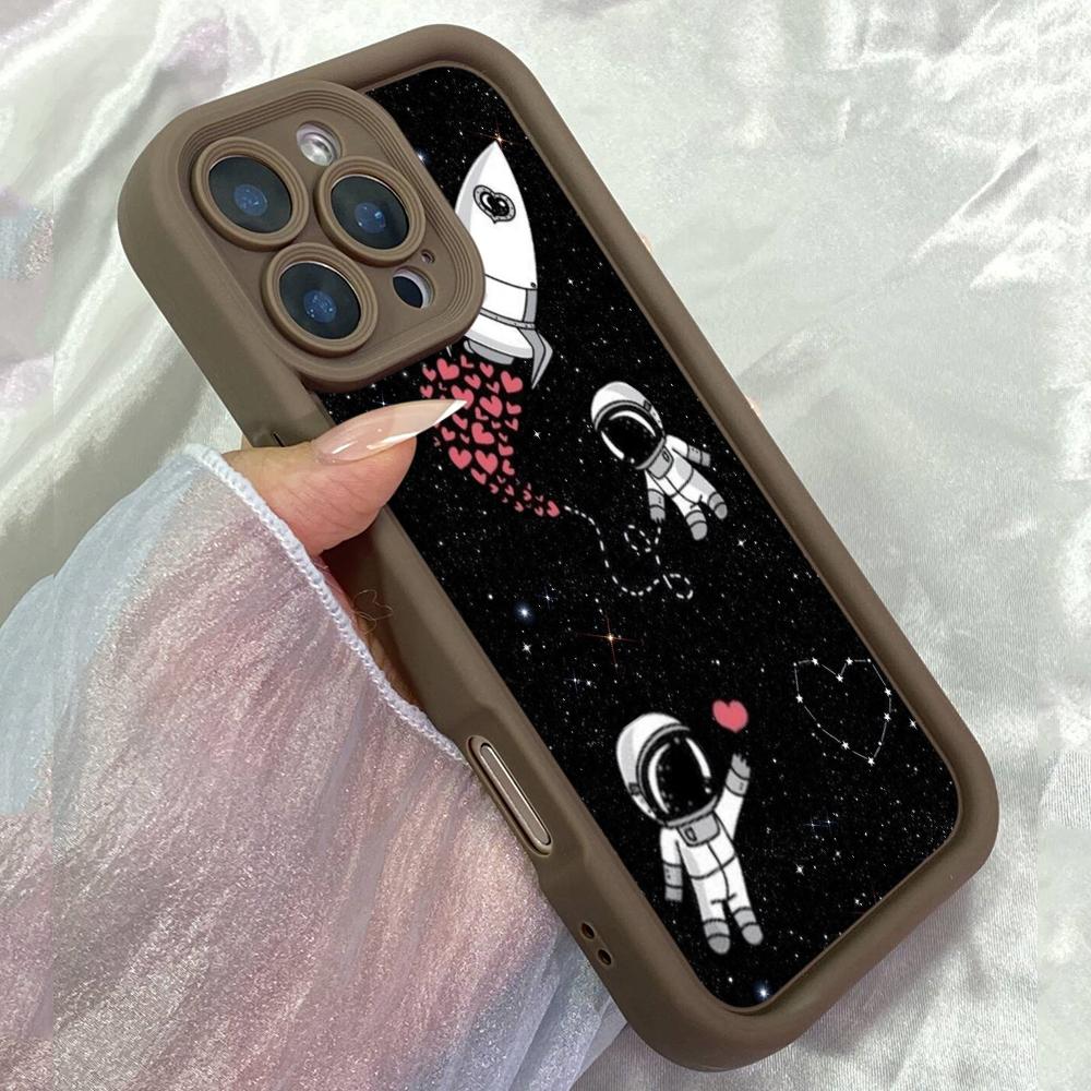 JT219 Милый Космический Астронавт Ракета для iPhone 17 16 15 Pro Max Samsung S26 S25 Ultra A17 A16 A07 A56 A15 A06 Xiaomi 15T Redmi 15c 14C Мягкий ТПУ Чехол
