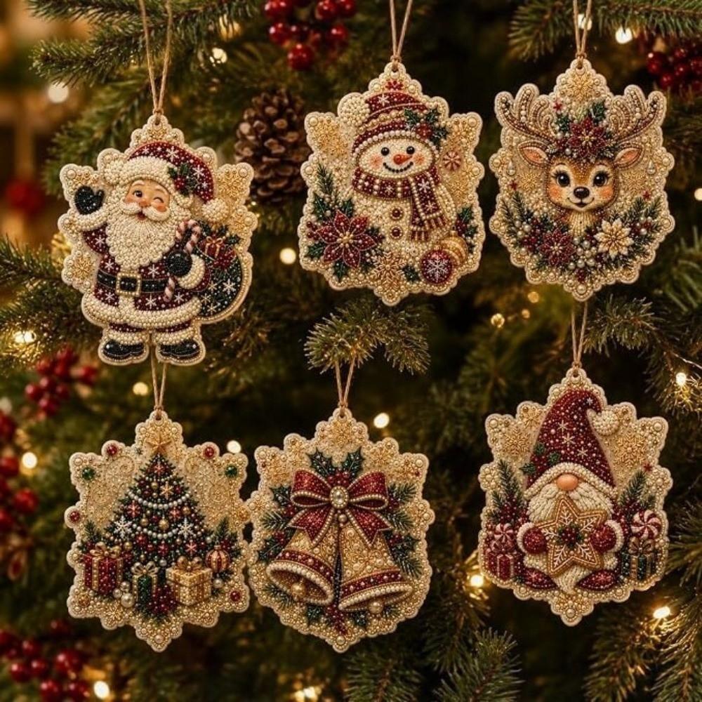 6Pcs Wooden Base Wooden Christmas Ornaments Set Xmas Tree DIY Craft Kit Christmas Party