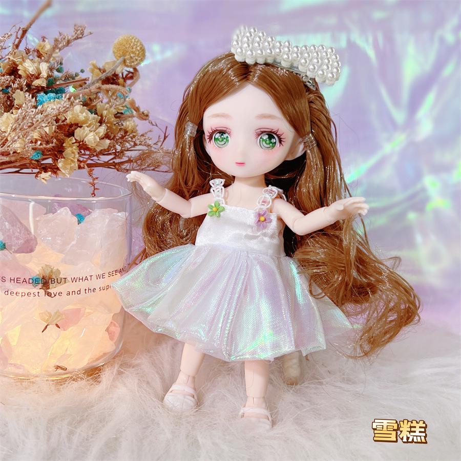 16 см 3D Комиксные Глаза Девочка Принцесса BABI Кукла Игрушки 1/8 BJD Суставы Подвижные Красивая Одежда Белая Кожа Детские Игрушки для Переодевания Подарки