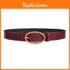 Stone Grain Womens Pu Leather Belt With Twists Oval Metal Buckle Everyday For