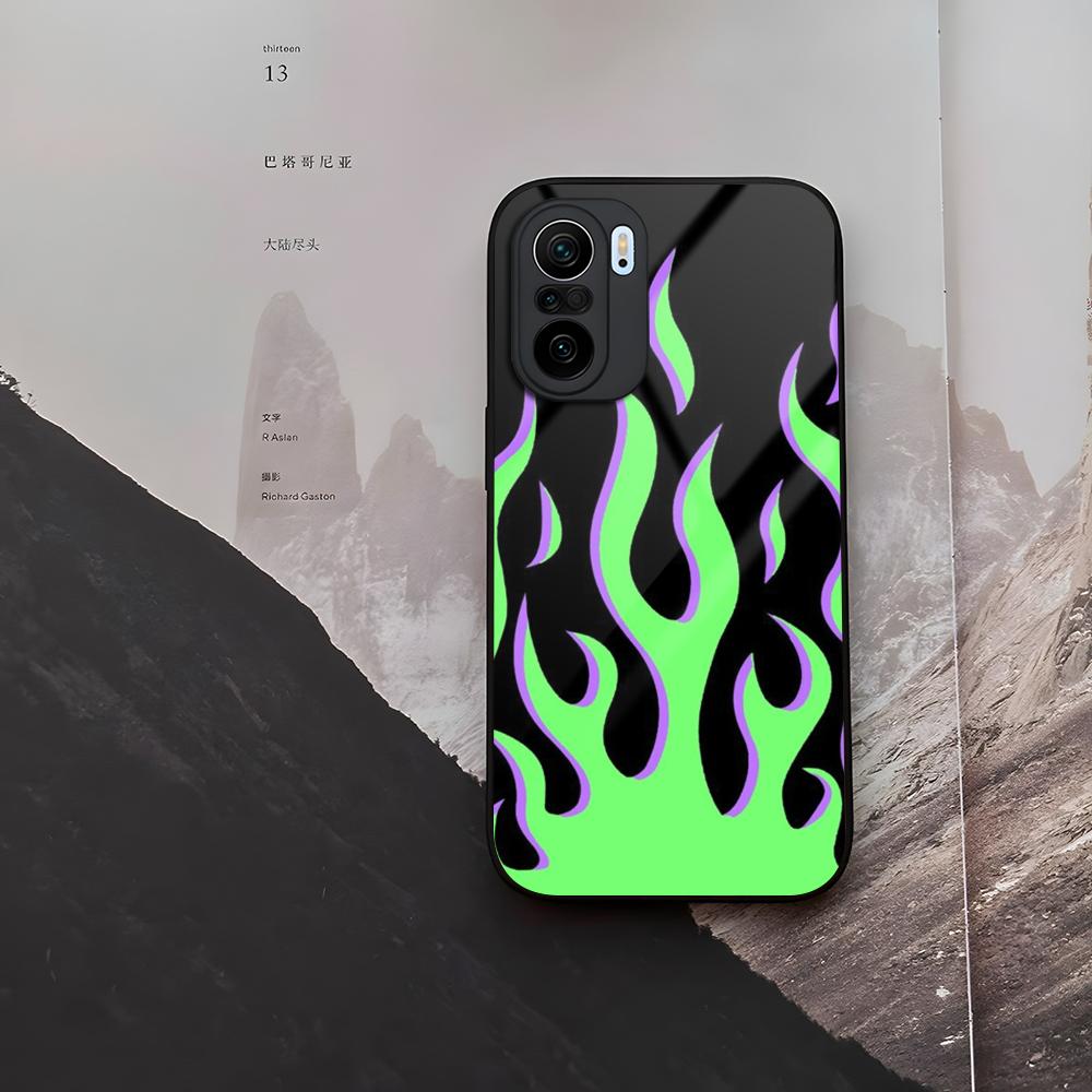 Модный Чехол для Телефона с Рисунком Пламени Закаленное Стекло Для Xiaomi 15 14 12 Lite Pro 13 11t Lite POCO M6 M5 X6 X5 X3 F5 F6 Pro Чехол