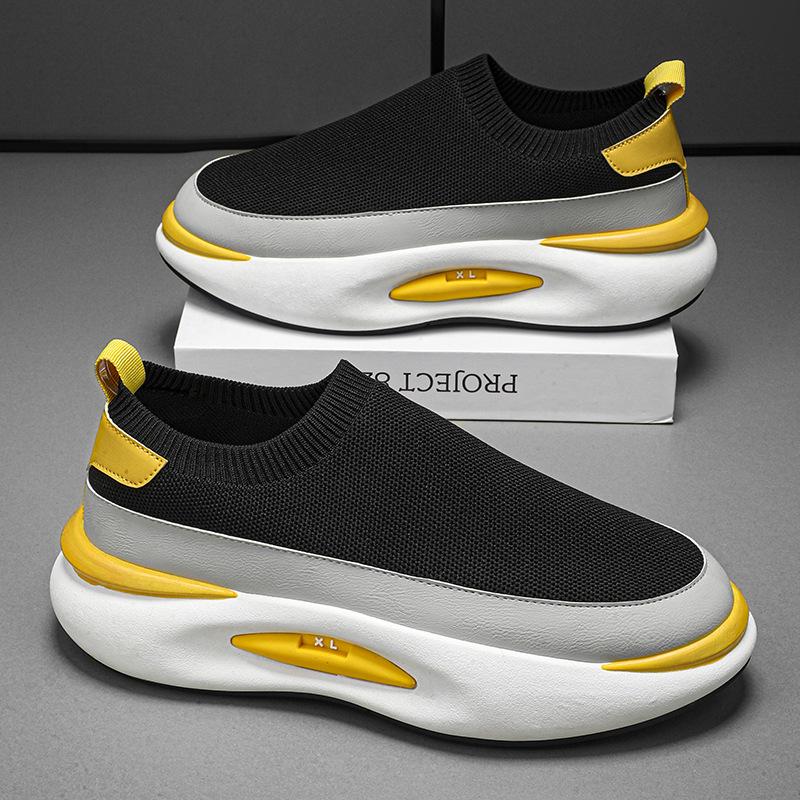 Мужская обувь, летняя, дышащая, сетчатая, повседневная, спортивная обувь, мужская, на платформе, увеличивающая рост, универсальная, черная, носки