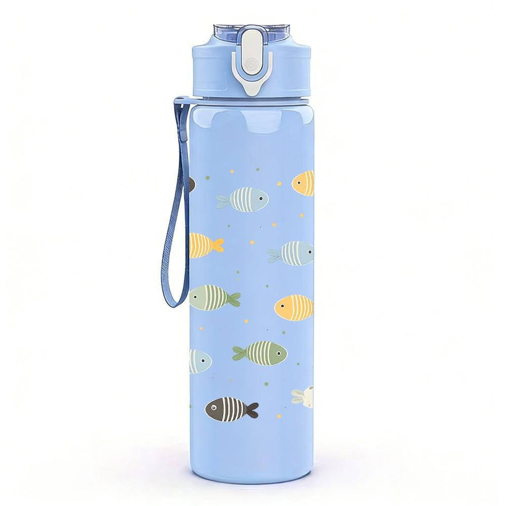 1PC Small Fish Seamless Pattern 750ml Color Plastic Sports Water Bottle Leakproof Flip Straw Lid Suitable for Sports Office Home Use