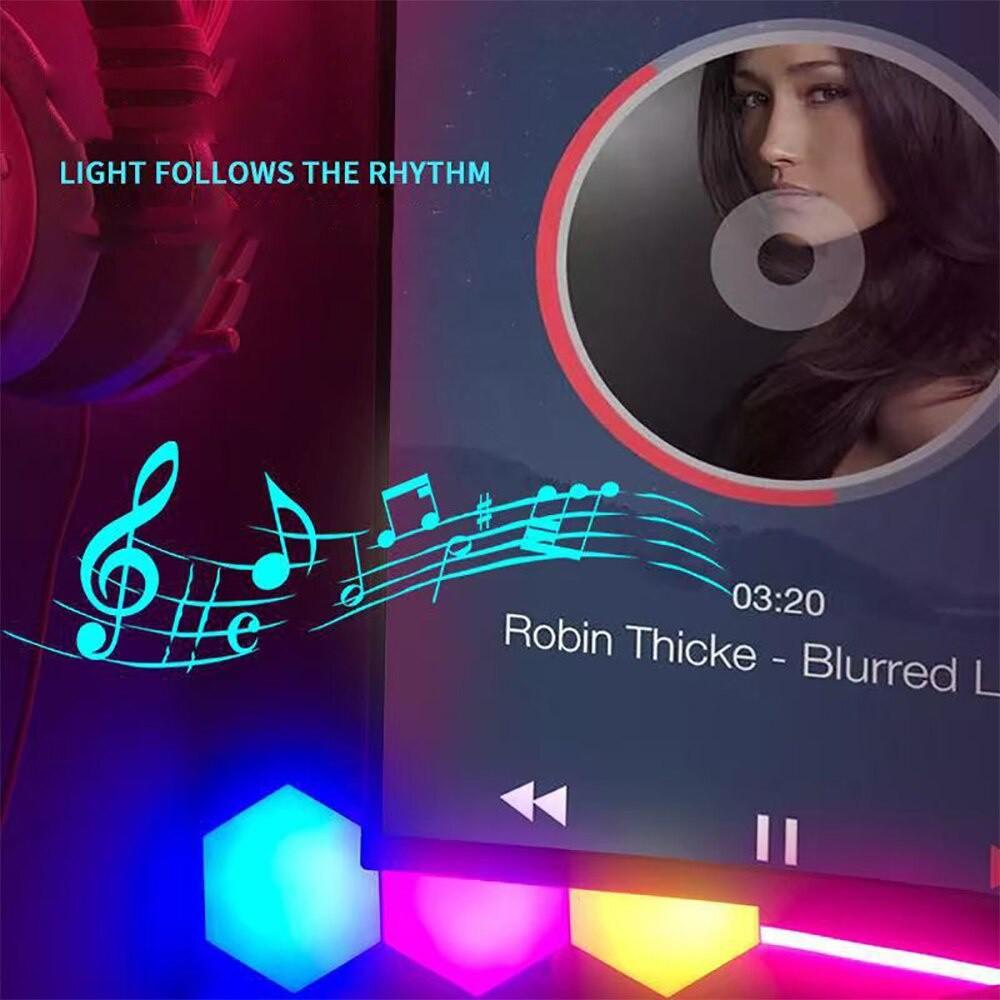 Креативный RGB Домашний Декор Квантовый Настенный Светильник Сотовый Модуль Светодиодный Ночник Управление через Приложение Светодиодный Шестигранный Настольный Светильник