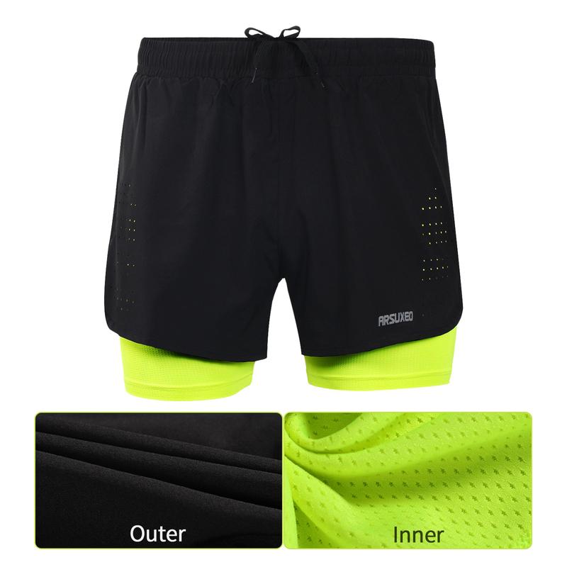 ARSUXEO Men's Running Shorts Outdoor Sports Training Exercise Jogging Gym Fitness 2 in 1 with Longer Liner Quick Dry Workout
