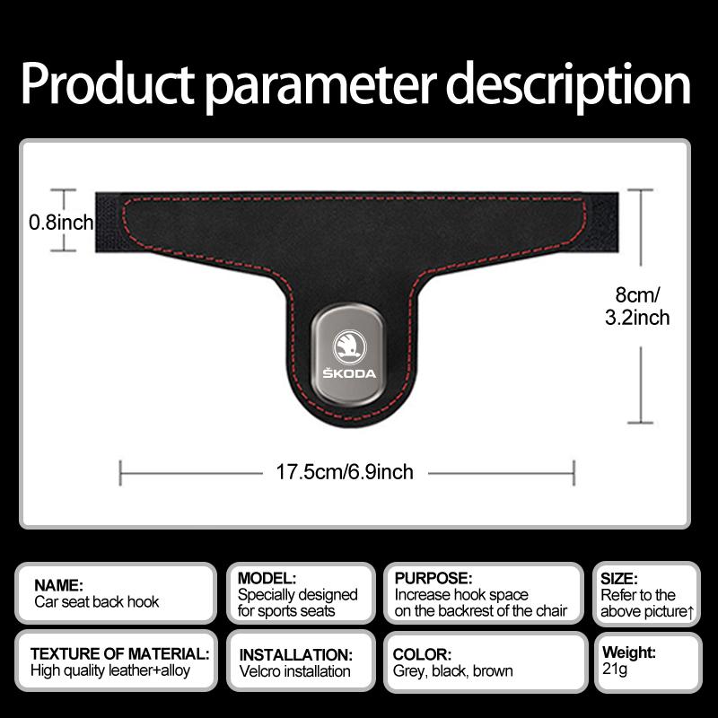 AAAJG1 For Skoda Suede Car Seat Headrest Hook Auto Rearseat Hanger Accessories Kamiq Karoq Octavia 2 3 Rapid Scala Kami Fabia VII VRS