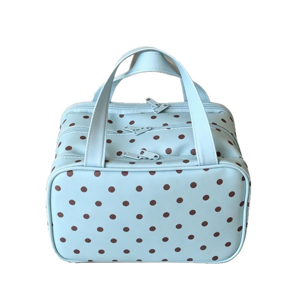 Three Layer Partition Handheld Makeup Bag Polka Dot Toiletry Bag Travel Storage Bag Business