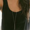 Women Fashion Silver Plated Minimalist Metal Circle Long Pendant Necklace