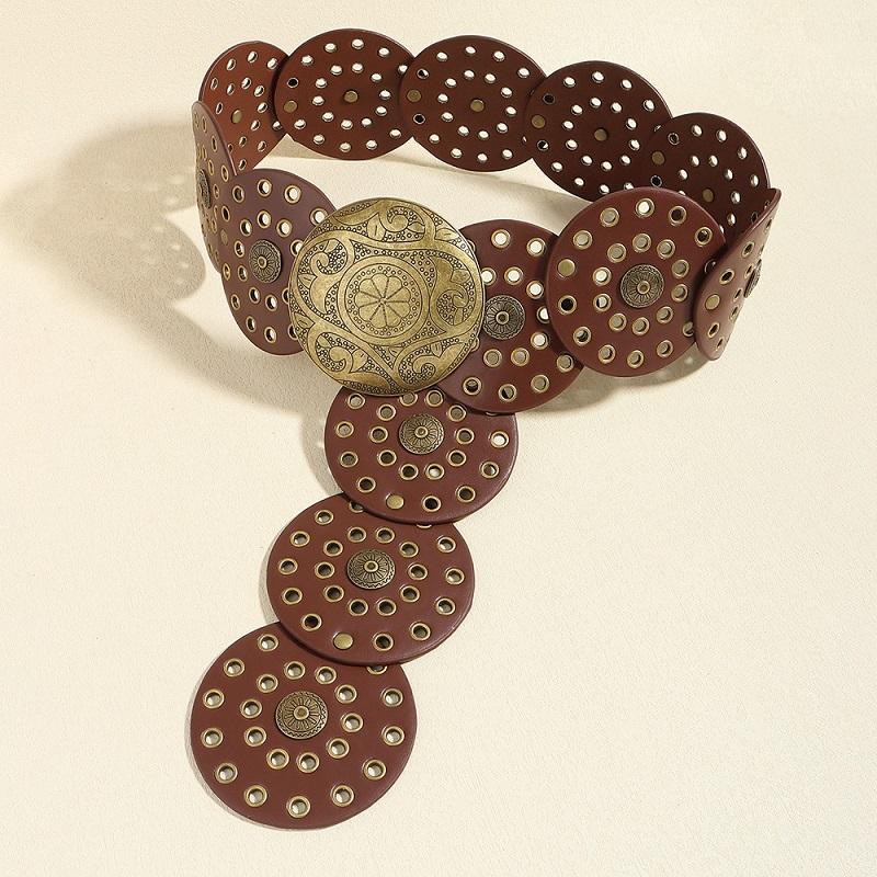 Women's Western Denim Belt High Quality Metal Hollow Ladies Trend Wide Waistband Vintage Personalized Round Belts DT148