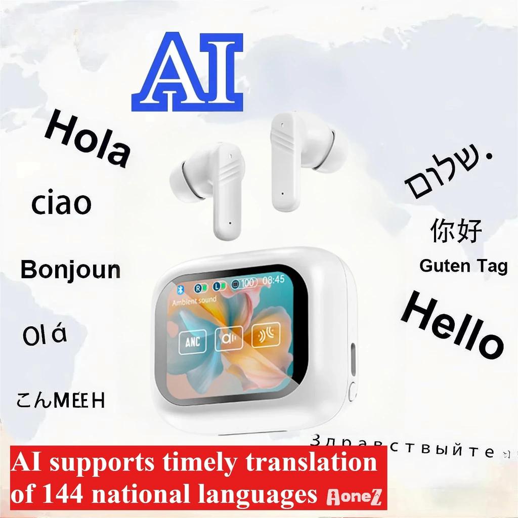 2026 New ANC Wireless Earbuds Bluetooth 54 AI Translator Device 60 Languages Real Time Conversation Touch Screen 35H Battery