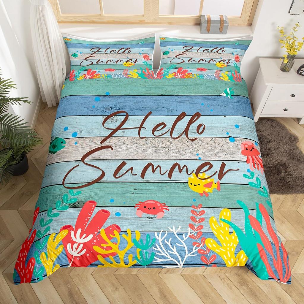 Постельное белье Hello Summer с желтым подсолнухом, пододеяльник в фермерском стиле с коричневой полосой и старой деревянной дверью с зелеными листьями, комплекты постельного белья