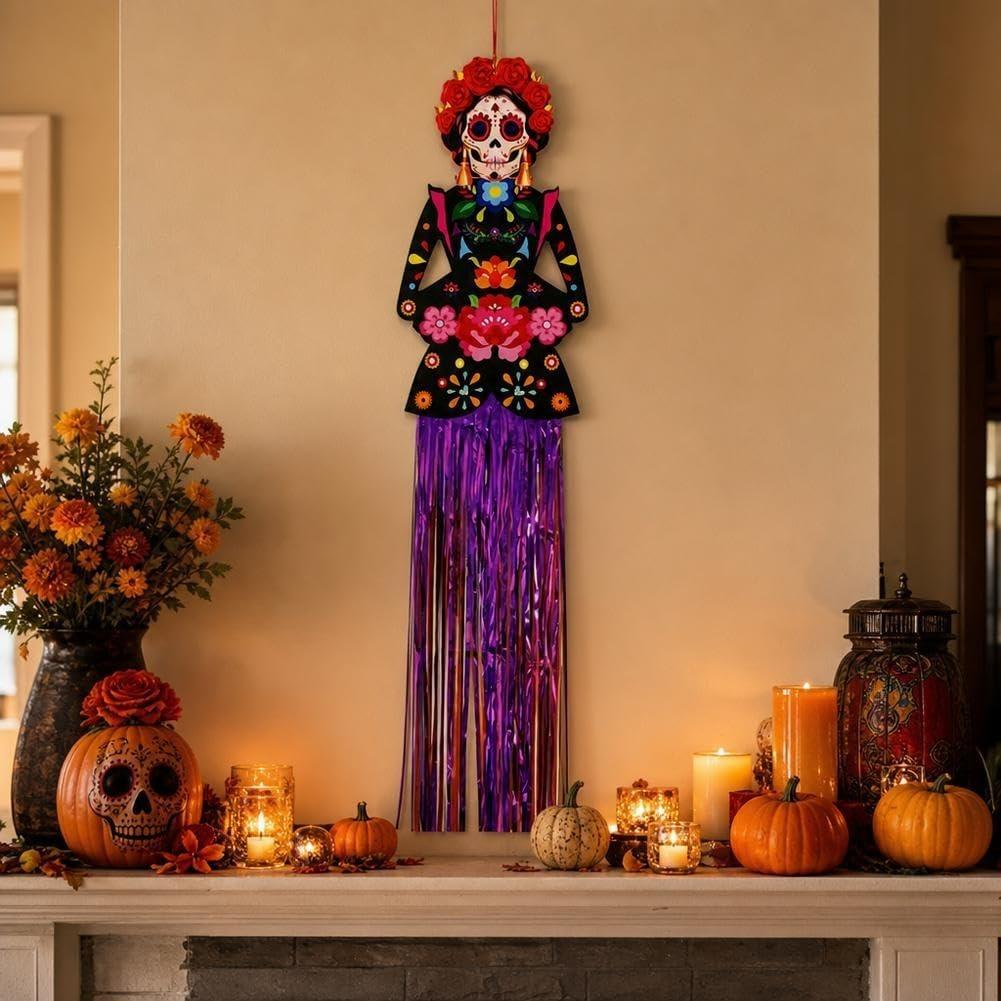 Day of The Dead Decorations 4.7 Ft Dia De Los Muertos Hanging Sugar Skull Decors Mexican Fiesta Halloween Day of The Dead Party Favor Supplies