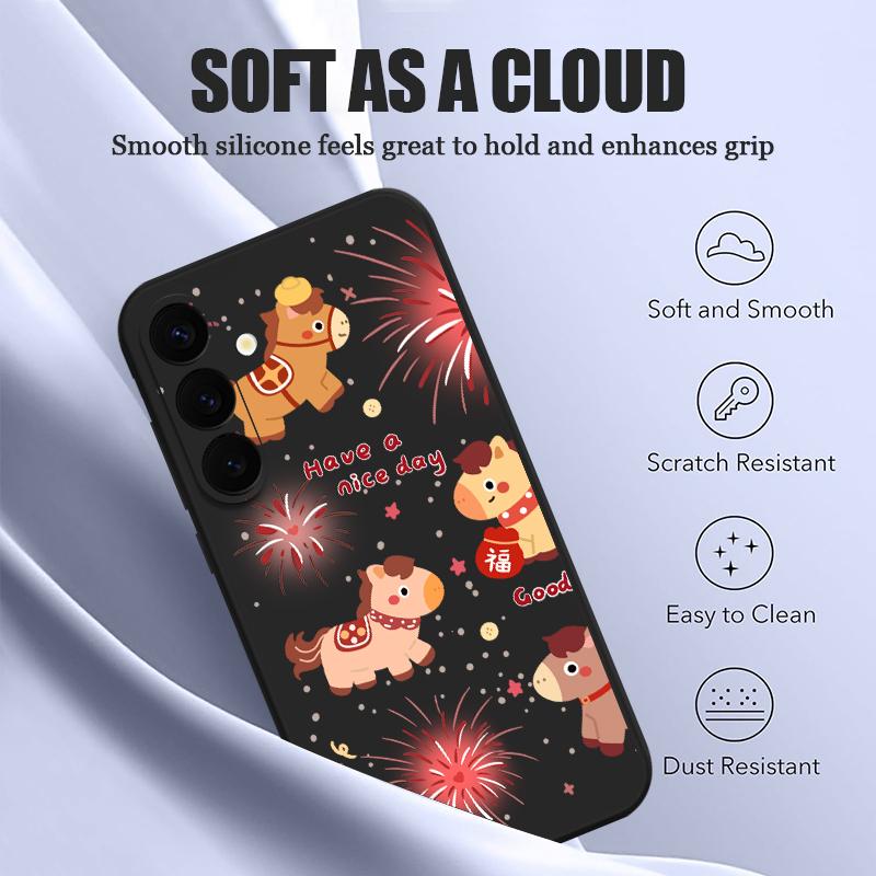 Милый чехол с принтом маленькой белой лошади для Samsung Galaxy S26 Ultra S25 FE S24 S23 S22 Plus S21 FE Встроенная металлическая пластина Магнитная силиконовая крышка