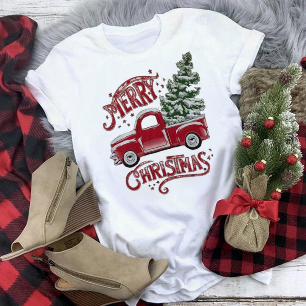 Christmas Reindeer Tshirt Loose Truck Christmas Tree Tshirt Durable Men Women Unisex Casual Tshirt Daily Travel Streetwear