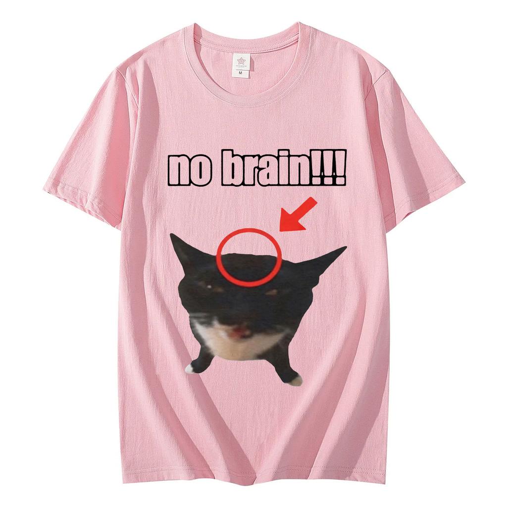 No Brain Funny Cat Graphic T Shirts Mens Women Fashion Oversized ONeck Tshirts Casual Comfort Short Sleeve Tshirt Streetwear