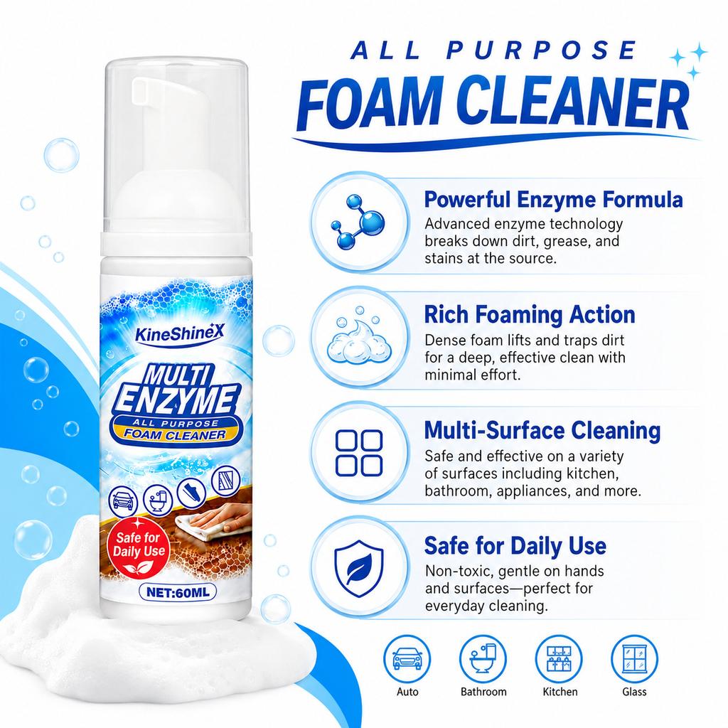 60ml/100ml/200ml Rich Foam Multi‑Effect Enzyme Cleaner, Versatile Stain Remover for Sofa Fabric, Carpets, Car Seats and Kitchen Surfaces