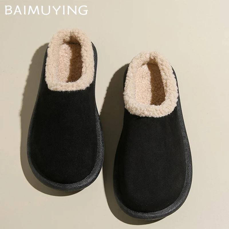 Меховые балетки женские хлопковые тапочки замшевые модные мюли обувь зимние теплые удобные ботинки с открытой пяткой женские тренд 2025 новый зимние ботинки Femme