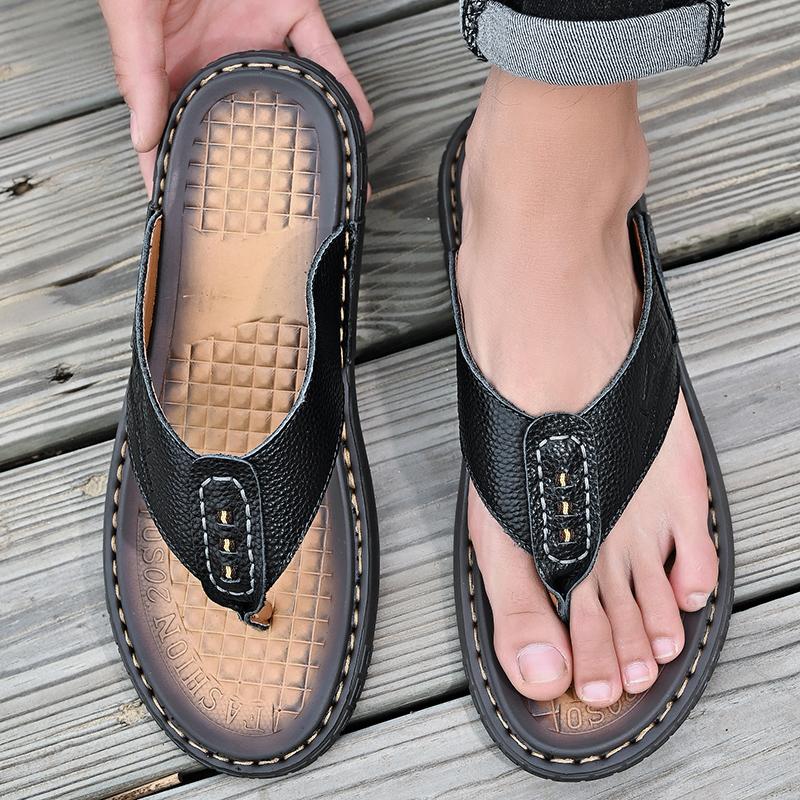 Новое поступление, летние мужские шлепанцы из натуральной кожи, противоскользящие кожаные тапочки ручной работы