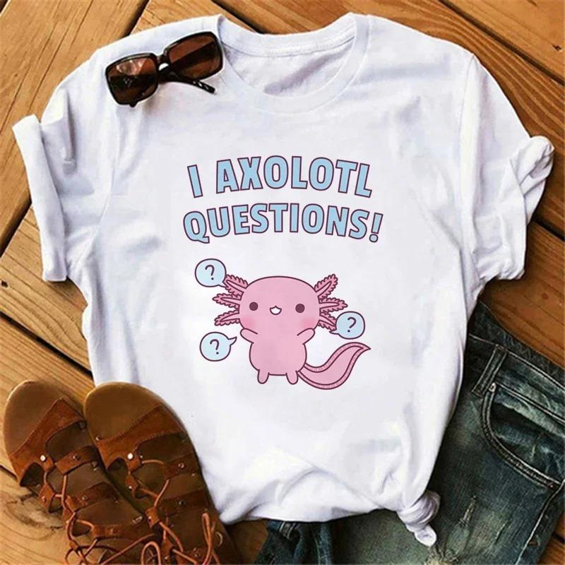 Смешная футболка с аксолотлем для женщин Relaxolotl Kawaii футболка с коротким рукавом женская одежда летние топы Y2k повседневная мультяшная графическая футболка