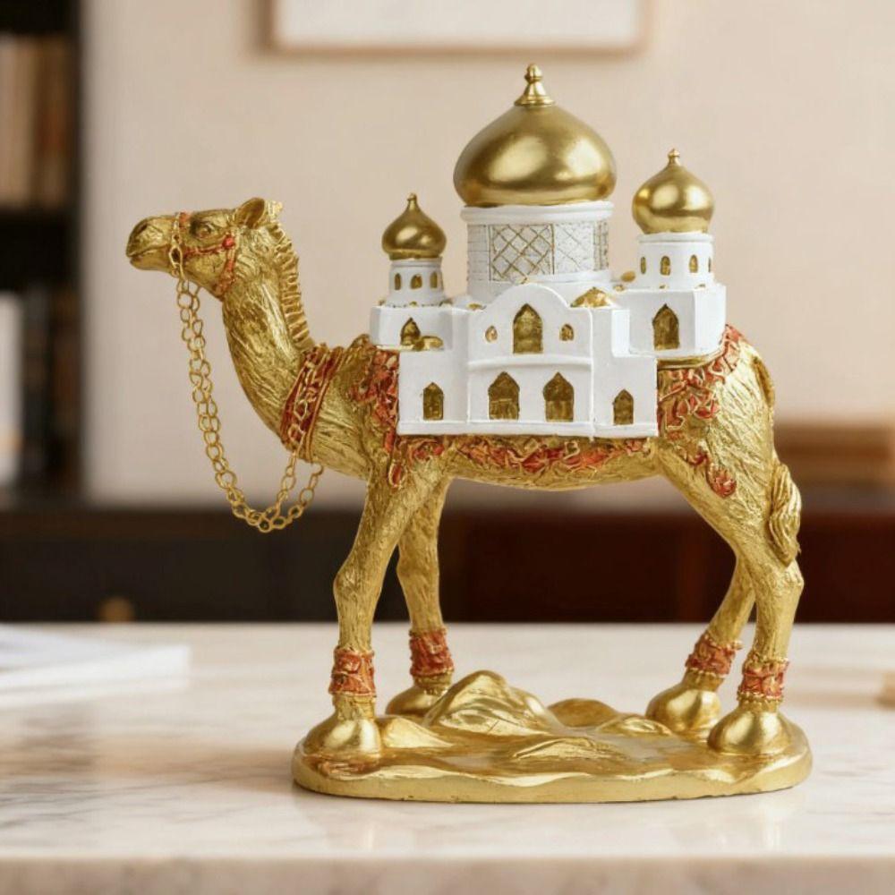 Gold Eid Mubarak Camel Statue Resin Camel Sculpture Light Luxury Ramadan Camel Figurine Party