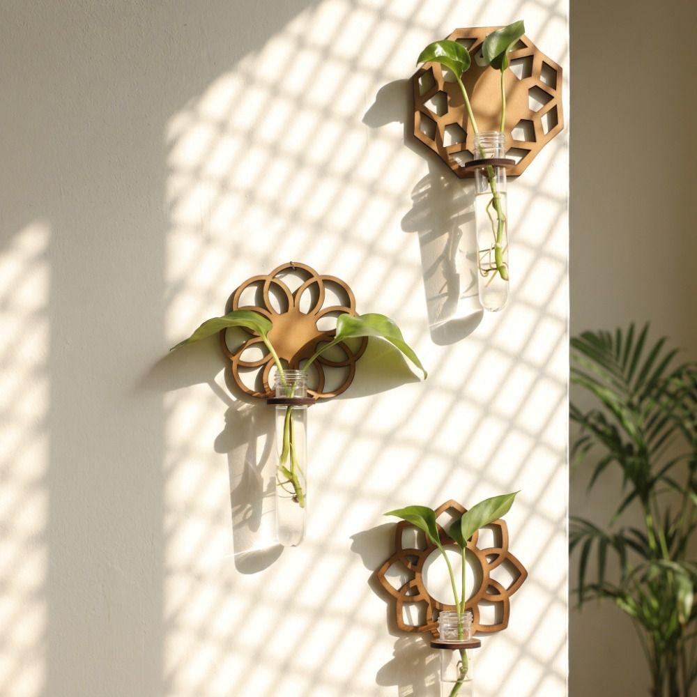 Wooden Wall Mounted Planter Flower Shaped Flower Stand Hydroponic Planter Shelf Hydroponics