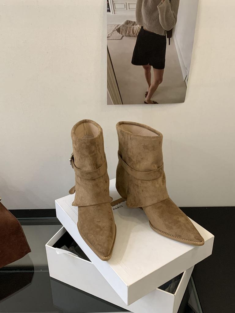 European and American Thick Heel Suede Belt Buckle Trouser Boots French Temperament Pointed Short Boots Women's Boots New In Autumn 2025