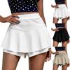 Женская однотонная искусственная двухсекционная юбка для йоги, брюки, спортивная короткая юбка, шорты с высокой талией