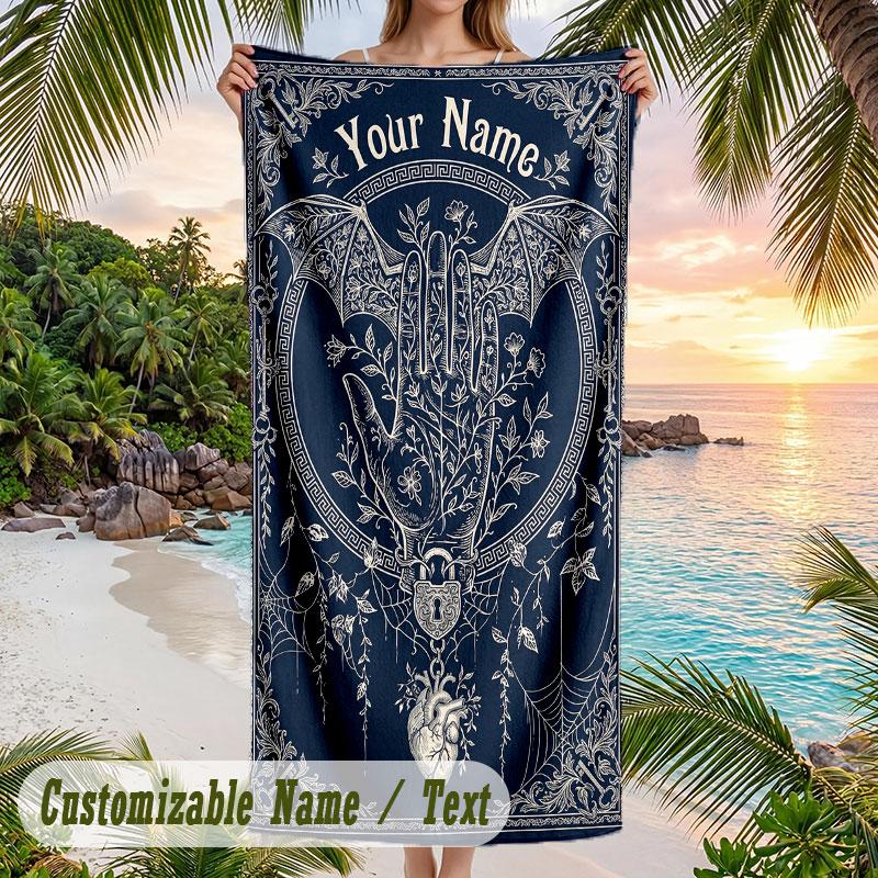 Ethereal Dragon Moonlight Theme Quick Dry Beach Towel Custom Name Text Print Large Sand Resistant Towel Beach Vacation
