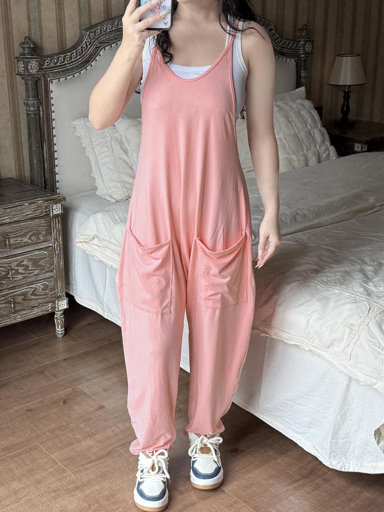 Повседневный универсальный свободный комбинезон в европейском и американском стиле, однотонный