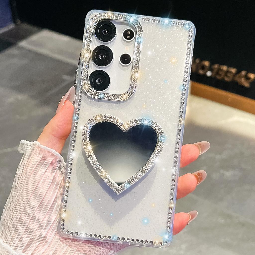 A37 Держатель-зеркало Love Подходит для Samsung S26Ultra Чехол для мобильного телефона Блестящий Алмаз S25 Блестящий Порошок A56 Чехол