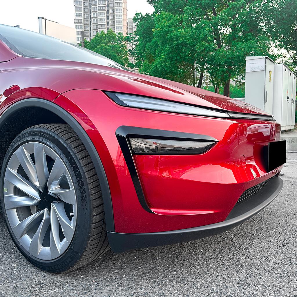 For New Tesla Y 2024+ Front Bumper Spoiler Fog Lamp Hoods Modification Trim Cover Air Knife Splitter Body Kit Tuning