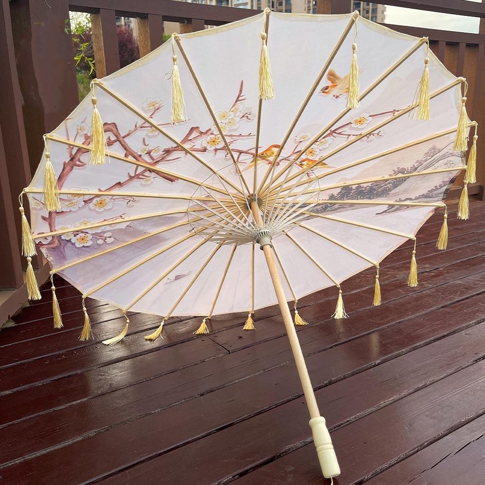 Chinese Style Silk Fabric Tassel Umbrella 70cm Ancient Dance Umbrella Tassel Umbrella for Women