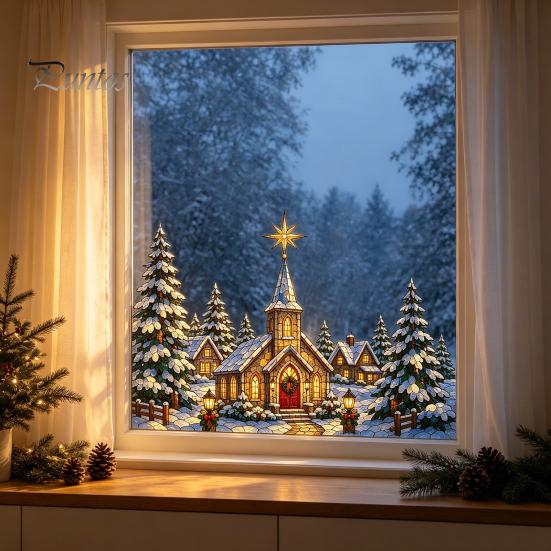 Winter Wonderland Window Decor Christmas Stickers, Holiday Decorations, Festive Art with Xmas Tree Wall Stickers Snowman Angel Patterns for Home Door