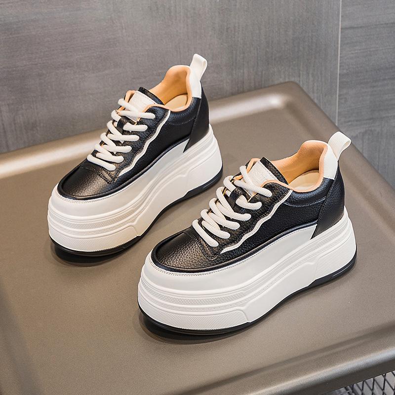 33 Small Size Lace-up Inner Height Increase Casual New Thick-soled Wedge Heel Leather Small Wedge Heel Shows High White Shoes Women