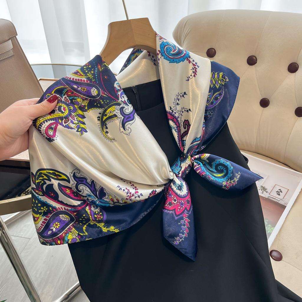 Luxury Silk Head Scarf Women Summer Foulard Square Head Hijab Scarfs For Ladies Brand Shawls 90*90 Silk Scarf Muslim Hijab