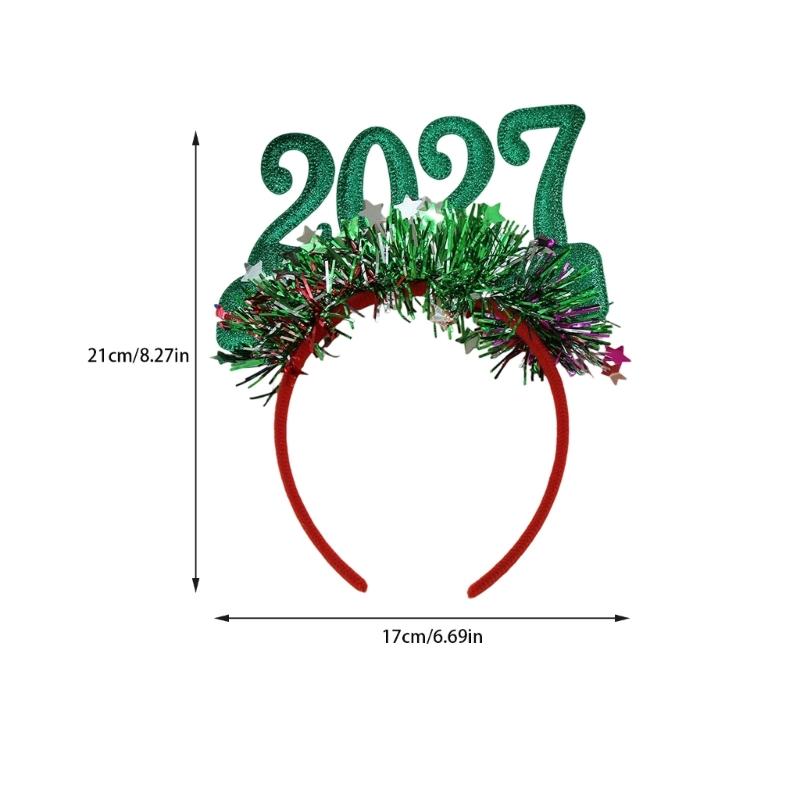 Новогодняя повязка на голову 2027 Праздничный аксессуар для волос для рождественских вечеринок с блестящими цифрами и отделкой из маленьких звездочек