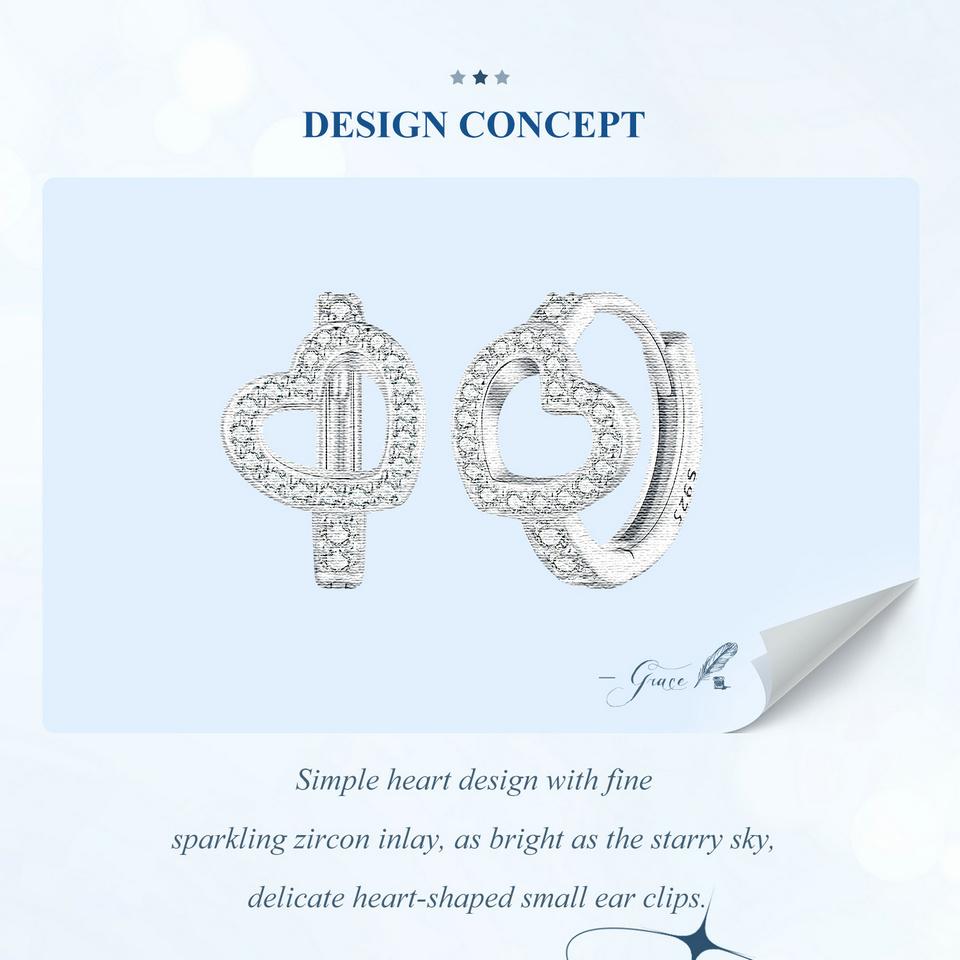 BAMOER стерлингового серебра 925 пробы с ослепительным сердцем, пряжки для ушей, оригинальный дизайн, серьги-кольца для женщин и девочек, изысканные ювелирные изделия на день рождения