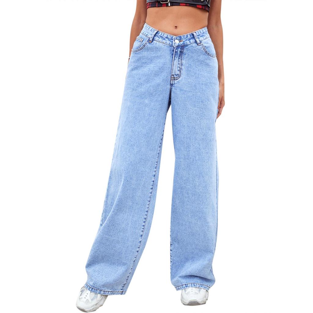 European & American Fashion High Waist Wide-Leg Straight Denim Trousers for Women - Trendy & Versatile