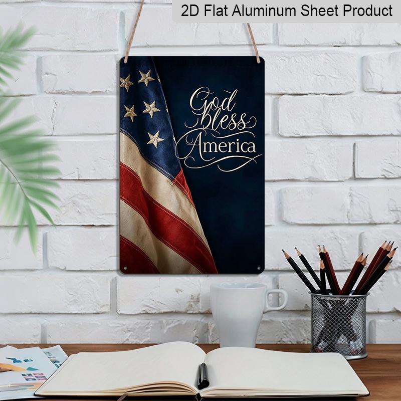 Плоский 2D Патриотический Металлический Знак "God Bless America", Алюминиевое Настенное Искусство 8×12 Дюймов, Винтажный Дизайн Американского Флага, Прочный Декор ко Дню Памяти