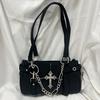 Gothic Cross Bag Women Vintage Grunge Punk Chain Casual Shoulder Bag Female Retro Moto Biker Black Handbag Aesthetic