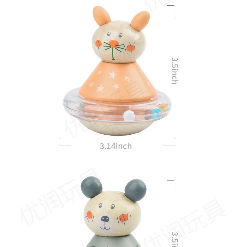 Деревянная пирамидка с мультяшными животными - Милая игрушка-неваляшка для малышей