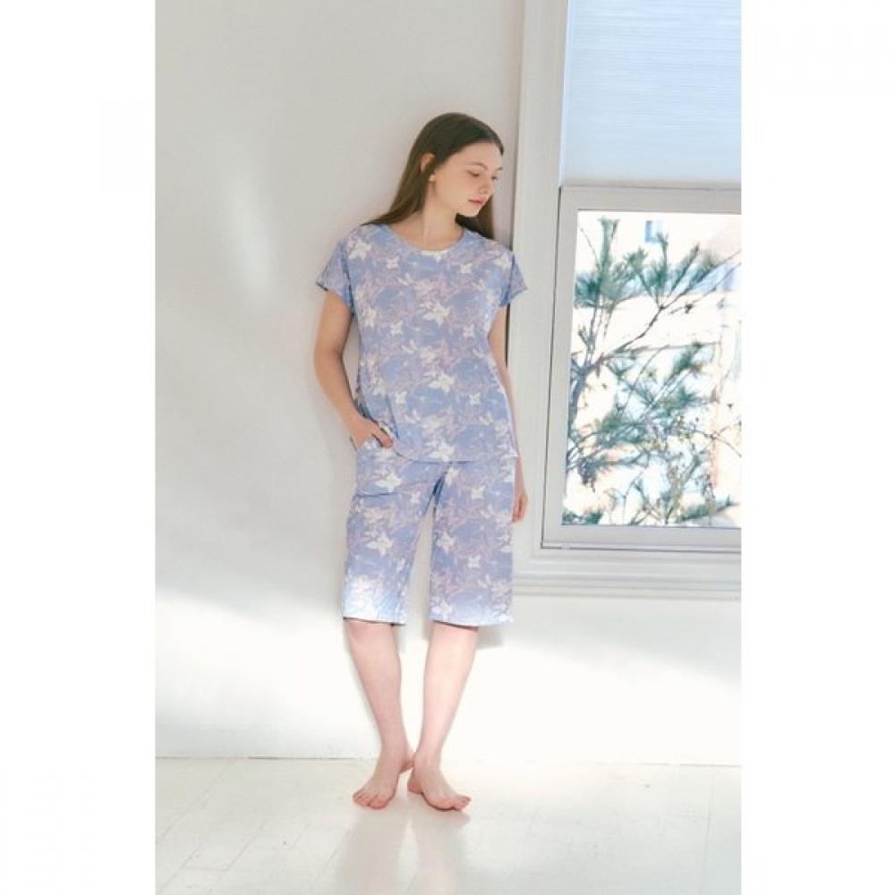 VenuS Nylon Spandex White Floral Print Women S Loungewear Set vepS103S