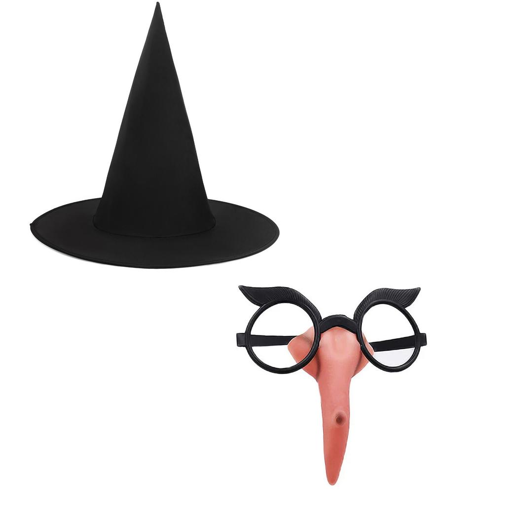 Женский костюм ведьмы Шляпа ведьмы Очки с носом Взрослый костюм ведьмы на Хэллоуин для женщин Маскарад Хэллоуина Косплей