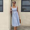 Women Casual Fashion Square Neck Sleeveless Color Block Striped High Waist Long Dress